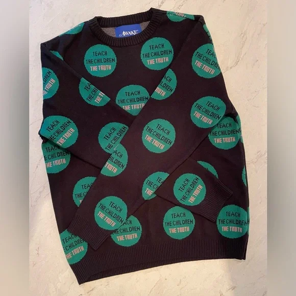 AWAKE NY Black & Green Crew Neck Relaxed Fit Sweater - Size Small - EUC - Picture 14 of 15